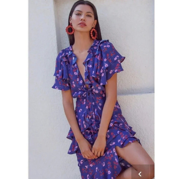 La Maison Talulah The Yearning Ruffle Midi Dress Purple Floral Bohemian Size S - Picture 2 of 8